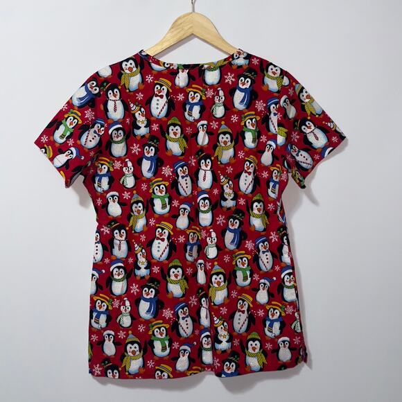 Peaches Uniforms short sleeve Penguin holiday scrub top women’s size medium - Picture 2 of 7